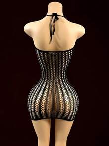 性感黑色网纱连体衣，无肩带设计，优雅一体式网纱服装，女士款，成人理想之选，无肩带连体衣，狂欢派对 - 黑色 - 查看 5