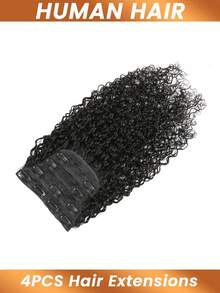 Tóc nối xoăn bồng bềnh kiểu pixie Miến Điện, dệt đôi, 4 miếng/bộ, kẹp cài, tóc giả xoăn sóng, tóc thật nguyên chất, màu đen tự nhiên dành cho nữ. - Natural Black - Xem 5