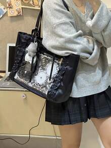 Bolsa de ombro estilo bailarina, com alça franzida e design sofisticado, confeccionada em nylon acetinado de alta qualidade. Ampla capacidade, ideal para o dia a dia, para exibir figuras, fazer compras, ir a convenções de anime, festas e muito mais. - Multicolorido - Ver 3