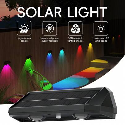 2pcs Solar Fence Lights, RGB 7 Color Changing Solar Wall Lights, Outdoor Commercial Solar Path Lights Suitable For Street, Community, Garden, Yard And Deck, Auto On/Off, Easy Installation