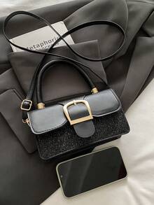 新款奢华简约时尚个性化高品质拼接单肩斜挎包 - 黑色 - 查看 7