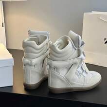 New Women's Sneakers 2026 With Hidden Heel Reinforcement – High-Quality Black Suede Wedge Heels, Retro Street Style Design With Leather Toe Cap, Comfortable Lightweight Sole, Color-Coordinated, Flat And Casual, Ideal For Everyday Wear, Street Style And Elegant Outfits - trắng - Xem 4