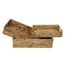 Red Hamper Rectangular Shallow Water Hyacinth Storage Basket - Transparent Black Model - View 1