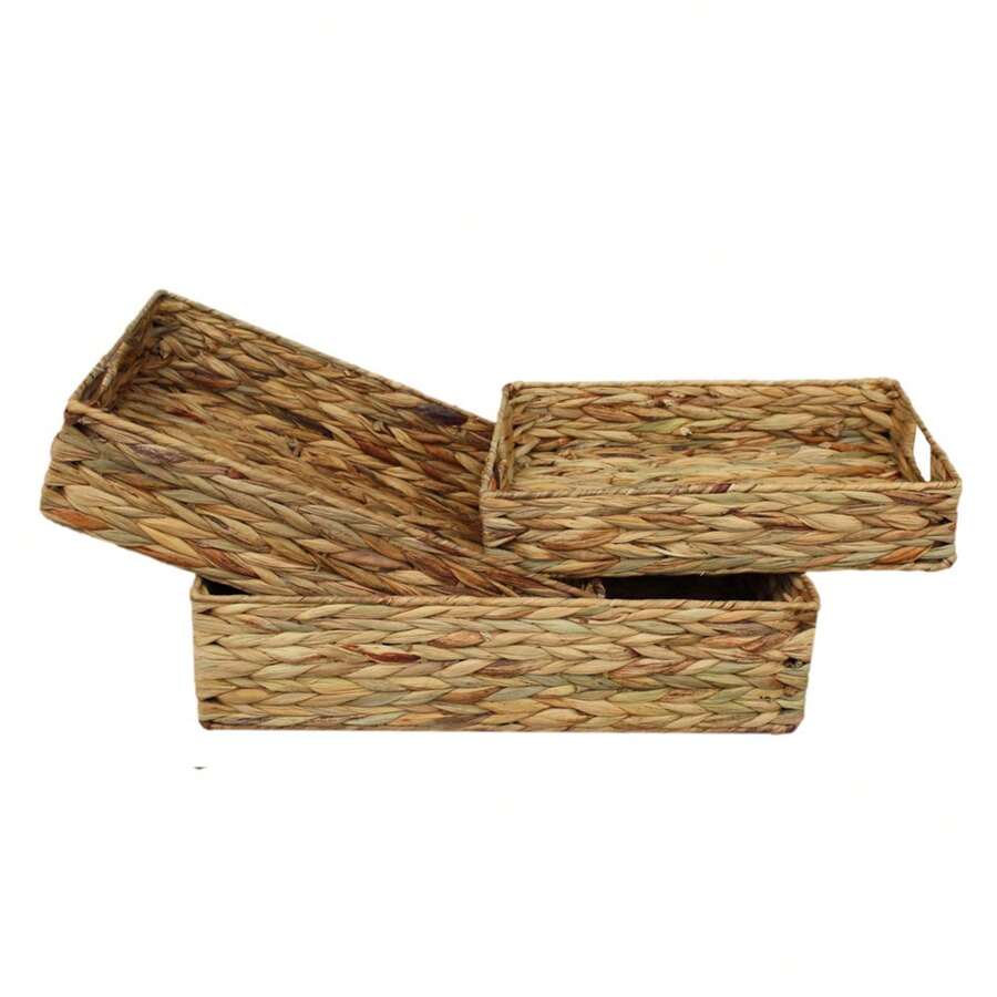 Red Hamper Rectangular Shallow Water Hyacinth Storage Basket - Transparent Black Model - View 1