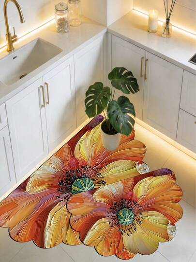 1pc Gold-Tone Carpet, Asymmetrical Petal Shaped Mat, Quick Dry, Indoor/Outdoor Use For Entrance, Kitchen, Laundry Room - Machine Washable, Suitable For Holidays. Doormat, Small Rug, Welcome Mat, Carpet, Floor Mat, Outdoor Doormat, Kitchen Rug, Home Decor, Front Door Mat, Area Small Rug, Outdoor Mat, Home Decor, Area Rug, Garden Carpet, Washable Rug