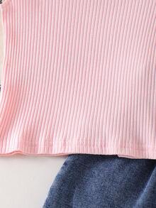 Bộ 2 món cho bé gái gồm áo tay bồng gân và chân váy denim, kiểu dáng nhẹ nhàng cho kỳ nghỉ hè. - Hồng - Xem 7