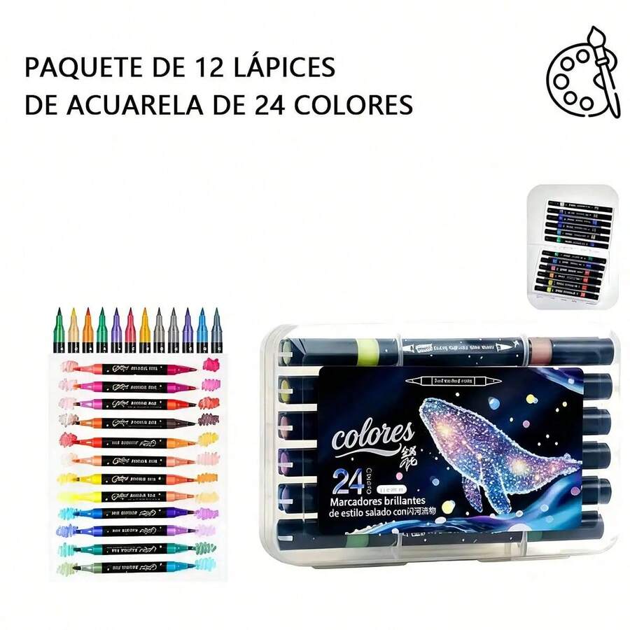 24/48/72/96 colores. Rotulador con doble punta y doble color con purpurina perla | Rotulador perla | Marcador Diseño con doble punta y doble color Brillo metálico perlado Tinta de flujo suave - Traje De 24 Colores(12 piezas) - Ver 1