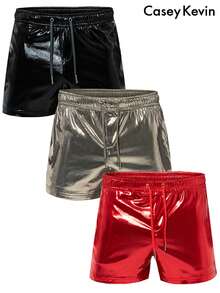 3pcs Christmas Party Shorts For Men, Men's Disco Pants Men's Party Pants, Sparkling Shorts Holiday Party Shorts, High-Stretch Waistband Pockets With Drawstring. - Đen + Xám + Đỏ - Xem 2
