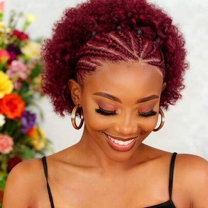 Tóc giả xoăn xù kiểu Afro 8 inch làm từ tóc thật, có tết bím, phần ren phía trước trong suốt 13x4, kiểu tóc bob ngắn xoăn dành cho nữ, đường chân tóc tự nhiên đã được tỉa sẵn.