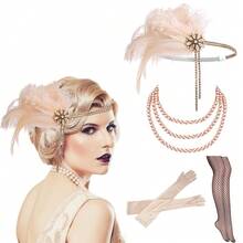 1920s Headpiece Flapper Set For Wedding/Party, Including Headband, Faux Pearl Necklace, Gloves, Retro Zinc Alloy Accessories Prom Halloween - Multicolor - View 58