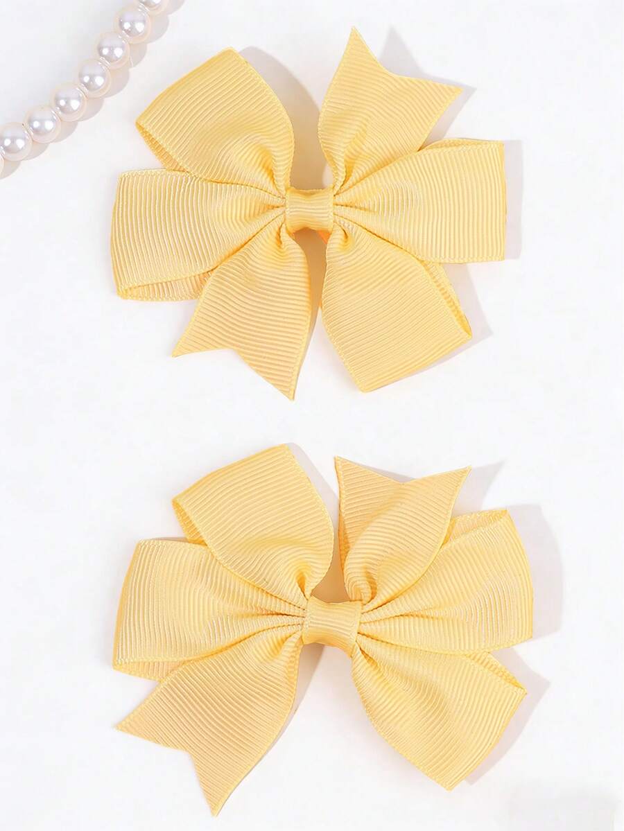 2pcs Toddler Girls Bow Decor Hair Clip For Daily Life - Yellow - View 1
