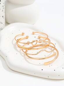 4pcs Fashionable Minimalist Knotted V-Shaped Open Bangle Bracelets, Versatile Stackable Adjustable Bracelet Set For Women - Gold - View 4