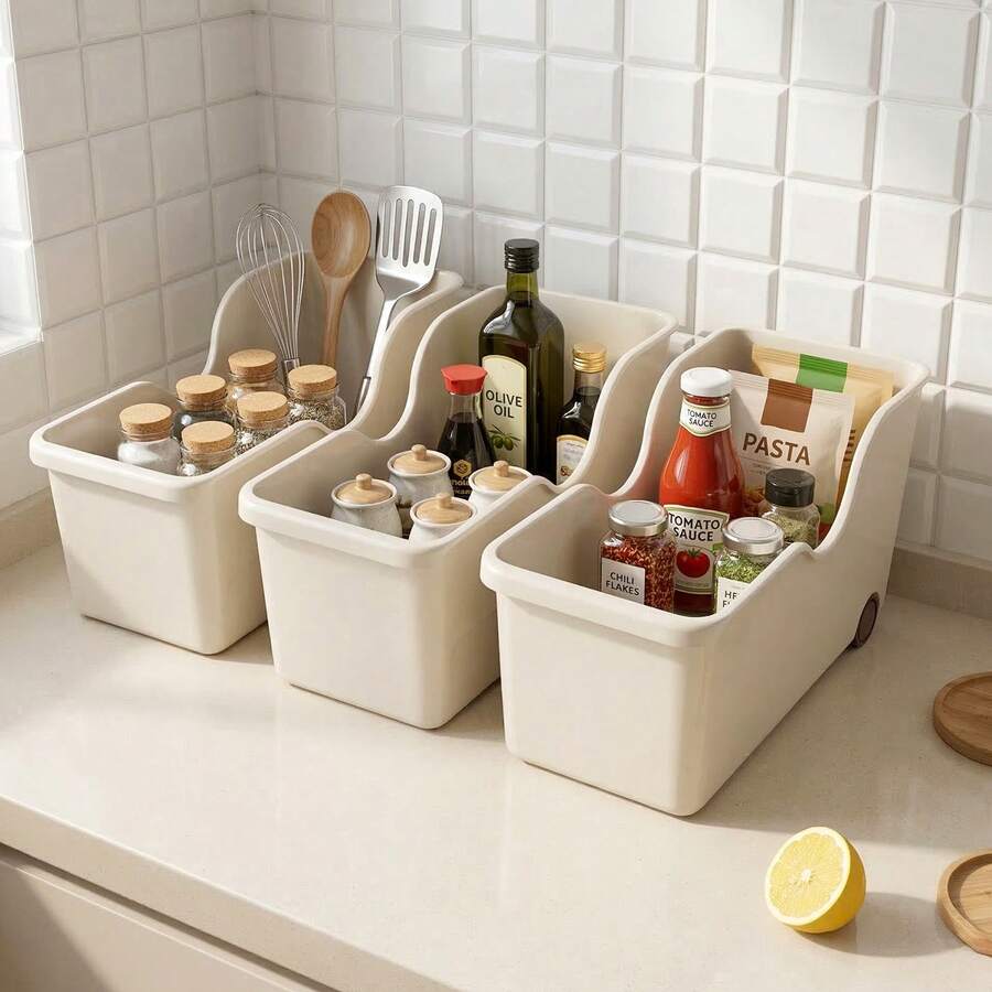 Rolling Storage Container With Wheels – Large Multipurpose Storage Bin For Under Sink, Pantry & Cabinet Organisation, Basket For Bathroom, Cosmetics, Garage, Closet & Laundry Room - White - View 1
