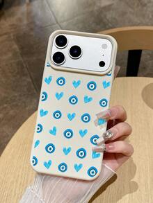 蓝眼睛和蓝心纹理皮革软手机壳，防刮擦，防指纹，优雅保护套，波西米亚幸运符风格，母亲节/生日/节日理想礼物，兼容 - 白色 - 查看 3