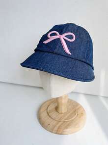 1pc Girls' Blue Embroidered Bow Baseball Cap, Ponytail Hole, Breathable UV Protection, Adjustable Children Sun Hat - 1PC - View 13