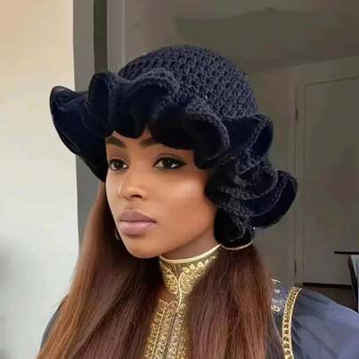 Sombrero de cubo de ganchillo con volantes de colores, sombrero de punto elástico y cálido, nuevo sombrero de fiesta de año nuevo, sombrero de punto hecho a mano con tentáculos, moda para mujer