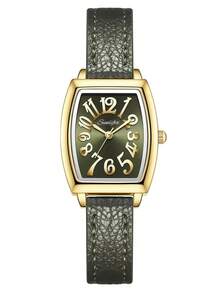 1件装奢华复古女士石英表，桶形表盘设计，金色阿拉伯数字时标，镀金合金表壳，简约优雅风格，适合日常佩戴、办公、派对、婚礼、斋月聚会等各种场合。 - 綠色 - 查看 4