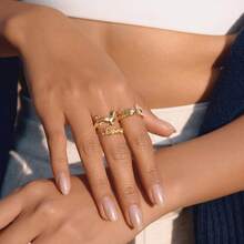 精致甜美的18K金不锈钢锆石猫狗钛钢戒指，小众高端珠宝 - 彩色 - 查看 6