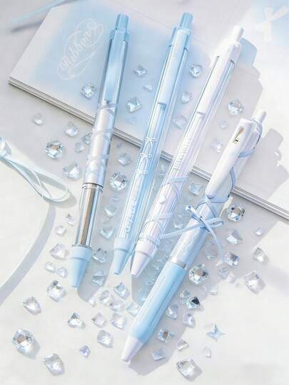 Bộ 4 bút bi mềm có ruột ruy băng, ngòi 0.38mm/0.5mm, mực đen khô nhanh, thích hợp để viết, làm quà tặng và dùng cho năm học mới.