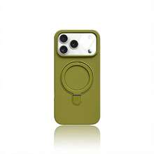 Magnetic 1pc Luxury Matte Silicone Invisible Ring Holder Phone Case, Compatible With IPhone 17 Air 16 15 14 13 12 11 Pro Plus Max, Supports Wireless Charging - Dark Green - View 2