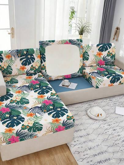 1 chiếc vỏ gối sofa bằng lụa sữa co giãn, thoải mái, in họa tiết rừng nhiệt đới, phù hợp cho mọi mùa.