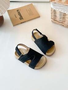 1 đôi dép xăng đan trẻ em kiểu dáng tối giản, mềm mại, chống trơn trượt, có khóa dán. - màu đen - Xem 3