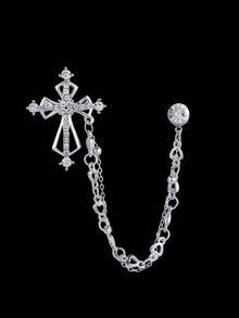 1 pieza Broche de solapa con cadena de borla en forma de cruz, decoración de solapa de estilo coreano de alta gama y de moda - Broche de cruz - Ver 2