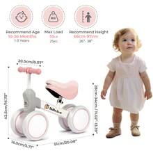 Children's Balance Bike, 4-Wheel Ride-On Car, 135° Steering Angle, Off-Road, For Toddlers - White Pink - View 4