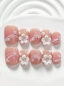 10件套温柔优雅亚克力美甲套装，包含3D极光蝴蝶美甲装饰、手工制作的白色五瓣小珍珠花、柔和的粉色和白色笔触细节，附赠美甲工具（1个果冻贴+1个指甲锉），适用于方形、短方形和杏仁形指甲，是春夏日常、派对、拍照、通勤的理想之选。 - 彩色 - 查看 2