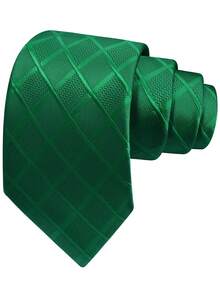 1pc 8cm Width Men's Green Plaid Necktie, Fashion Personalized Tie For Wedding, Party, Events - Green - View 2