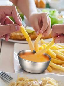 Bộ 1/4/8 đĩa đựng nước chấm bằng thép không gỉ, đĩa tròn đựng nước chấm dùng cho sushi, món khai vị, và các loại gia vị khác. - Bạc - Xem 4