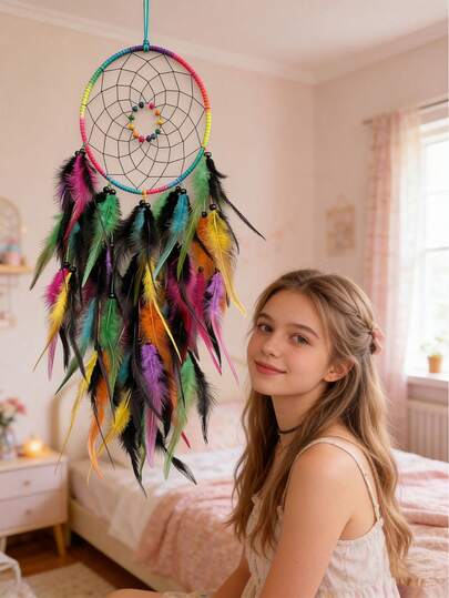 Handmade Dream Catcher Set, Starry Night Sky Rainbow Wind Chime, Living Room/Bedroom Decor Pendant, Holiday Party Gift, Home Decor, Bedroom/Living Room Wall Decor, Boho Style