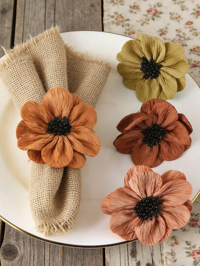 1/4 حلقات مفارش طاولة زهور اصطناعية لحفلات الزفاف الربيعية، مناسبة لديكور طاولة الطعام اليومية في المنزل، حلقات مفارش مصنوعة من أقمشة الزهور الاصطناعية