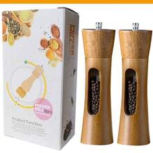 2pcs Rosewood Pepper Grinder, Acrylic & Solid Wood Transparent Pepper, Salt, Spice Grinder Bottles - Brown - View 11