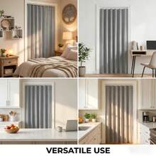 Cortina plegable sin taladro, adecuada para dormitorio, balcón, entrada y talla grande escenarios, flexible para crear un espacio privado. Material suave, fácil de abrir y cerrar, ahorra espacio y es práctico. Una opción conveniente para lograr una partición sencilla y optimizar la distribución del hogar. - 1 pieza beige - Ver 4