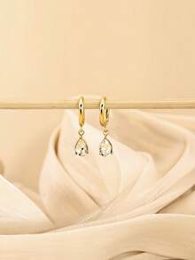 DAILI 1 Đôi bông tai mặt dây chuyền hình nơ đính đá Zirconia và cỏ bốn lá dễ thương, bông tai nhỏ nhắn tinh tế dành cho nữ, quà tặng sinh nhật/Giáng sinh. - Một đôi bông tai mặt dây chuyền cổ điển - Xem 7