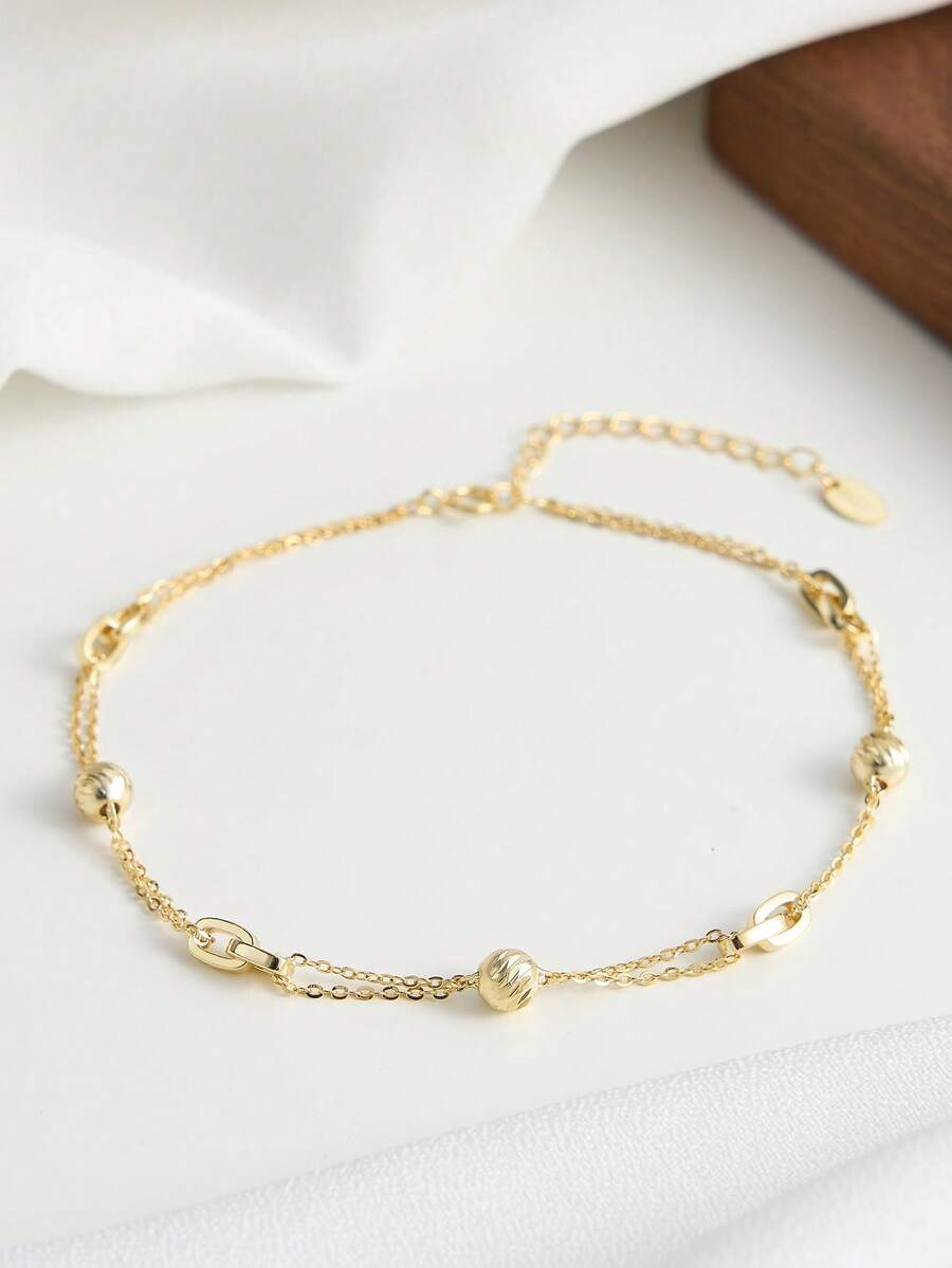 ORSA JEWELS 1 Piece 925 Pure Silver 14k Gold Geometric Style Chain Anklet Simple Jewelry Ankle Acceossory For Women Summer Beach And Wedding Party Banquet Gift