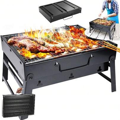 Tragbarer, faltbarer Holzkohlegrill für Camping, Picknick und Reisen im Freien
