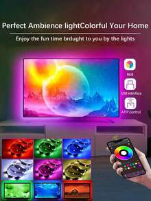 一套 1-100 英尺 RGB LED 灯带，5V USB 供电，适用于智能家居，可通过 APP 控制，自粘式 LED 灯带，适用于卧室、游戏室、天花板、派对、节日礼物、圣诞节和婚礼装饰、家居装饰派对节日照明、客厅卧室电视背景氛围灯（带记忆模式） - 彩色光 - 查看 4