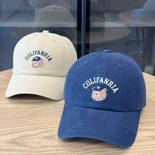 1顶可爱字母熊刺绣100%纯棉棒球帽，适合春夏外出佩戴 - 彩色 - 查看 1