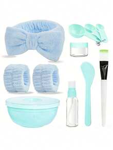 11pcs Facial Mask Beauty Tool Set, Including Bow Headband, Wristband, Mask Bowl For Women - Multicolor - View 6