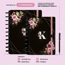 Caderno De Disco Iscool Inteligente 140 Folhas M+ G+ Monograma Floral Letra K - Preto e Rosa - Visão 2