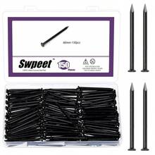 150Pcs 2-3/8\ Black Hardware Nails Assortment Kit, Steel Nail, 3.6x60mm Galvanized Nails, Small Nails, Finishing Nails, Wall Nails, Wood Nails, Nails For Concrete Brick - 60毫米 - 查看 1