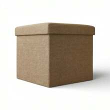 Cubo Puf Organizador De Lino Plegable Multiusos Con Tapa Acolchada Y Gran Capacidad De Almacenamiento 38x38x38cm - Arena - Ver 6