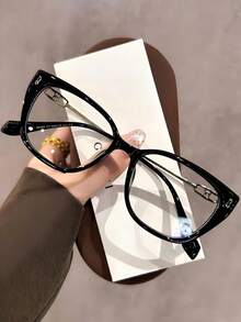1副女士TR圆形日常休闲简约时尚透明镜片眼镜，适合外出、上学、通勤等场合。 - 黑色 - 查看 3