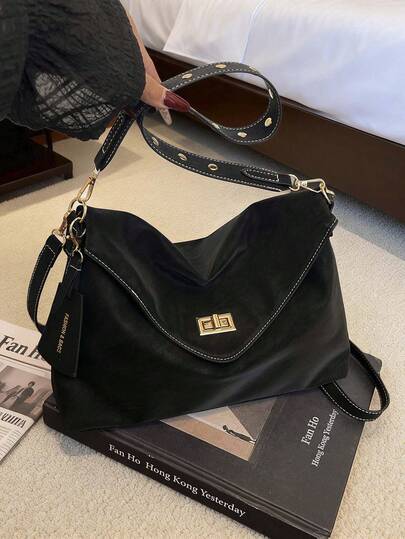 Korean Version Latch Retro Underarm Bag For Women, High-End Versatile Crossbody Shoulder Tote Bag, Large Capacity Commuter Handbag