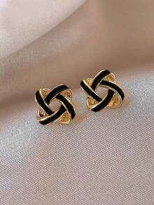 4 Pairs Minimalist Fashion Unique Design Elegant Knotted Glazed Earrings Set, Suitable For Casual, Gathering, Party Wear (Excluding Gift Box) - Multicolor - View 11