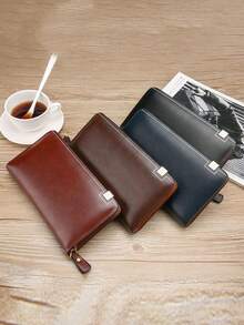 1pc Multi-Compartment Minimalist Business Men's Clutch Bag, Made Of Premium PU Leather, Large Main Compartment Fits Phone, Cards And Other Essentials, Suitable For Various Occasions - Multicolor - View 2