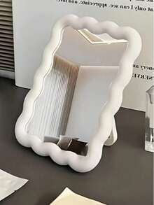 1 pieza Espejo de maquillaje lindo, diseño ondulado de crema para colocar sobre la mesa o montar en la pared, adecuado para dormitorio de estudiante, decoración de oficina pequeña, espejo de mano portátil, accesorio de tocador para el dormitorio, espejo compacto lindo, regalo ideal para adolescentes, amigas en cumpleaños, San Valentín, Navidad, vuelta al colegio - Multicolor - Ver 1