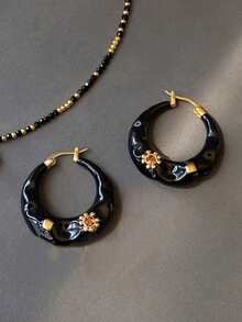 1 Pair Women's Fashion French Retro Asymmetrical Drop Oil Earrings, Luxury Creative Elegant Hoop Earrings - Elegant Earrings-red - View 4